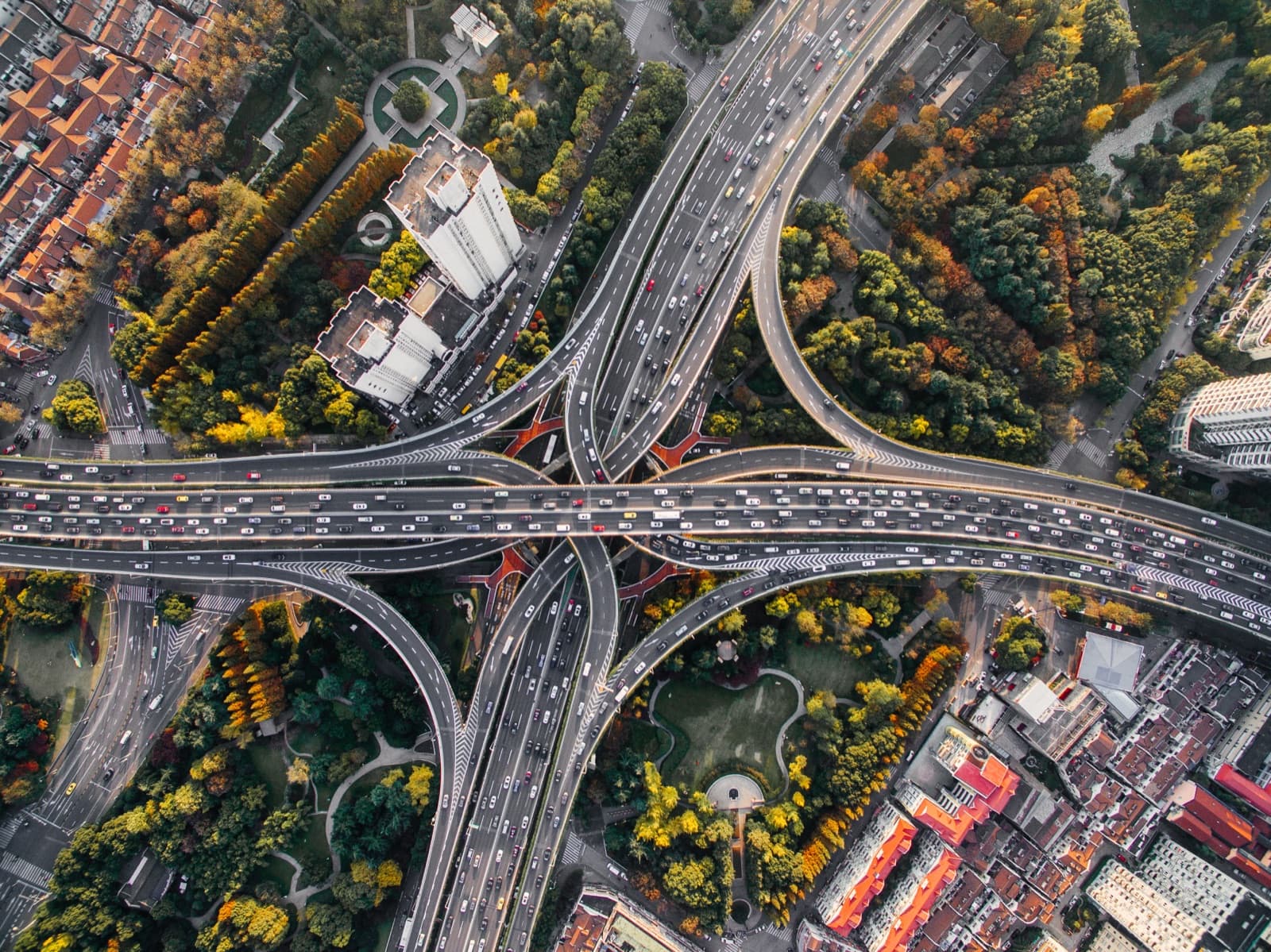 Aerial view of the Yan'an East Road interchange in Shanghai